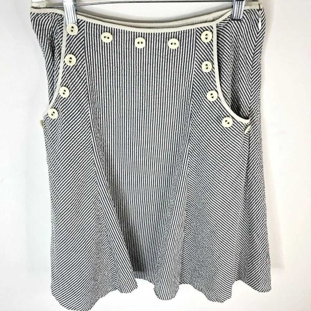 Anthropologie Viola Womens Skirt Size 0 Gray White Seersucker Striped Pockets - Picture 2 of 12